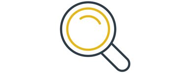 Magnifying glass with dark blue outer outline and yellow lens outline