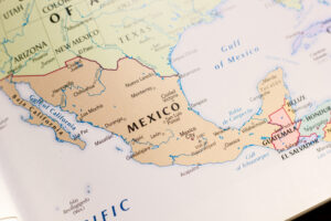 Map of Mexico and surrounding regions, showing major cities, borders, and the Gulf of Mexico.